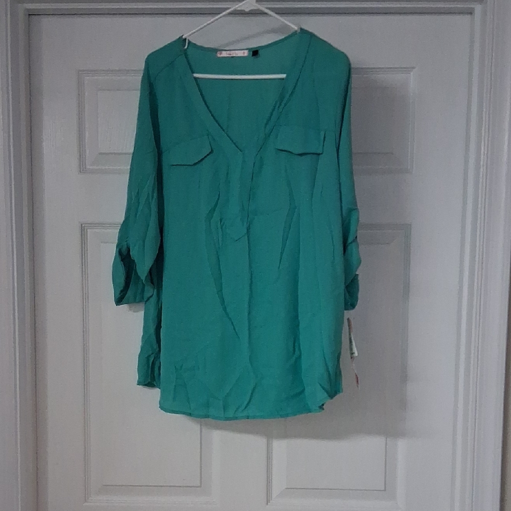 Teal V-Neck Women's Top